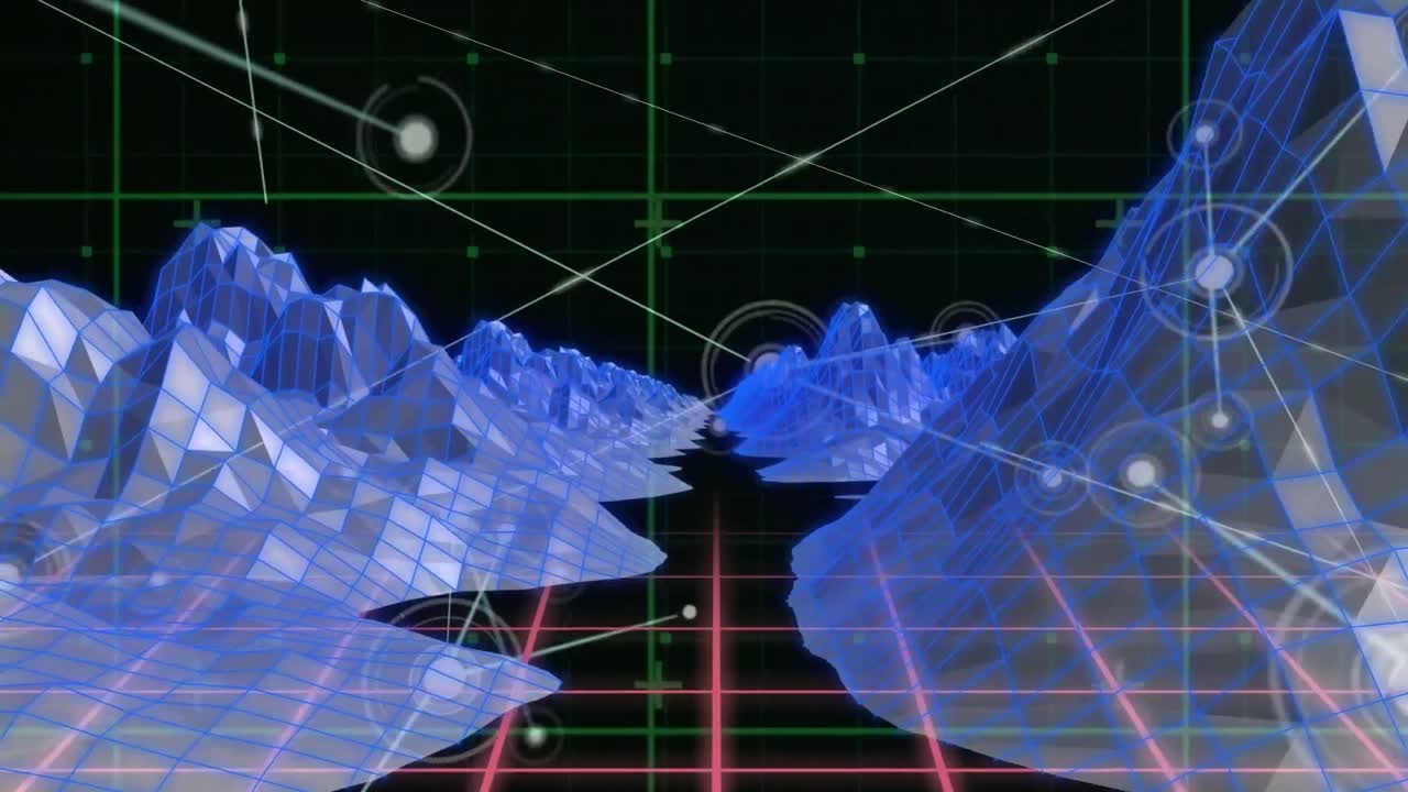 animación de la red de conexiones a través de montañas digitales