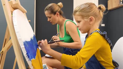 mother and daughter painting together