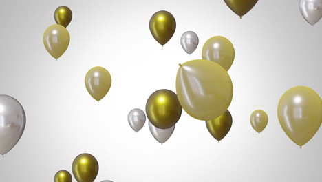 animación de globos de oro y plata sobre un fondo blanco