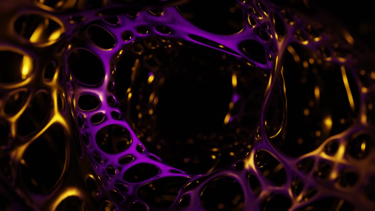 abstract motion background pattern, luxury 3d tunnel animation in gold and purple, abstract 4k loop