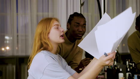 Woman-reading-script