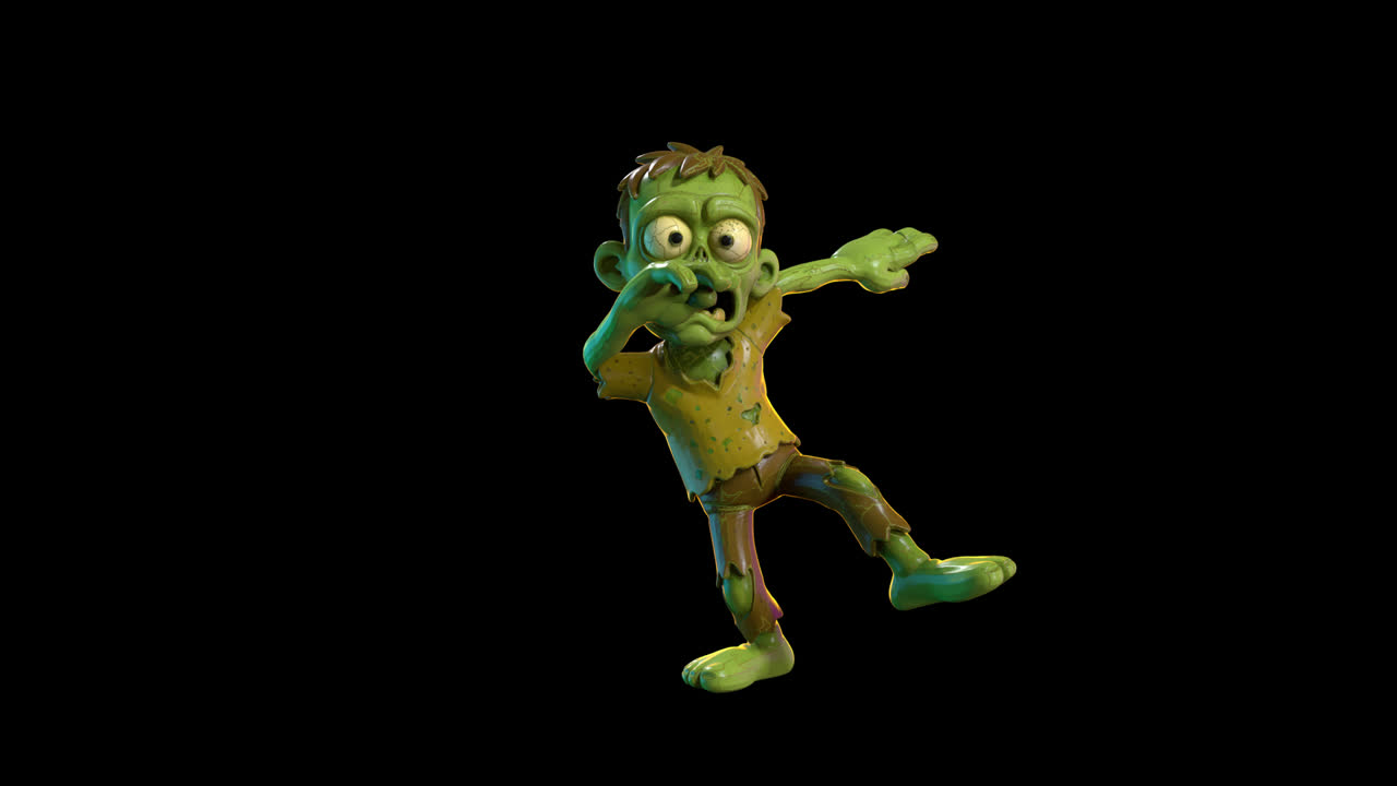 Personaje zombi verde animado haciendo un bucle de baile dab