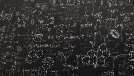 animation of white structural formulae of chemical compounds on blackboard