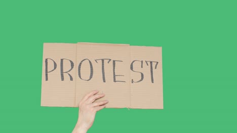 activist holding protest sign on green background