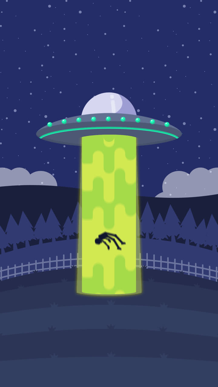 An animation of a Colorful ufo abduction concept with flat design