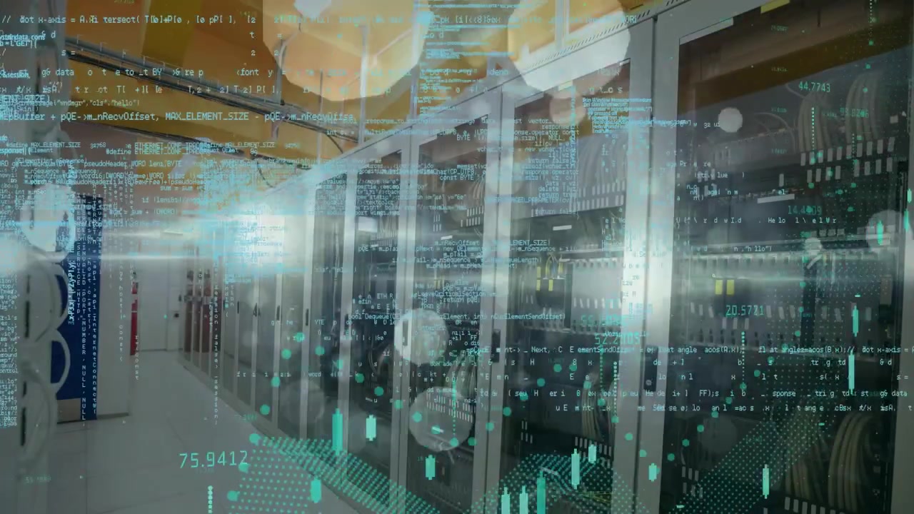 Animation of data processing over server room
