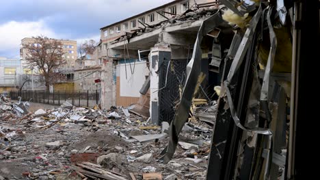 in kramatorsk, ukraine, a large urban area lies in ruins after a russian strike. rubble and debris highlight the devastating impact of the ongoing ukraine-russia war and brutal urban warfare.