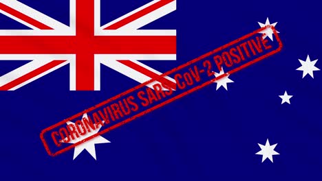 la bandera tambaleante de australia está estampada con una respuesta positiva a la covid-19, bucle