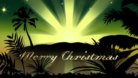 animation of merry christmas text over shooting star on green background