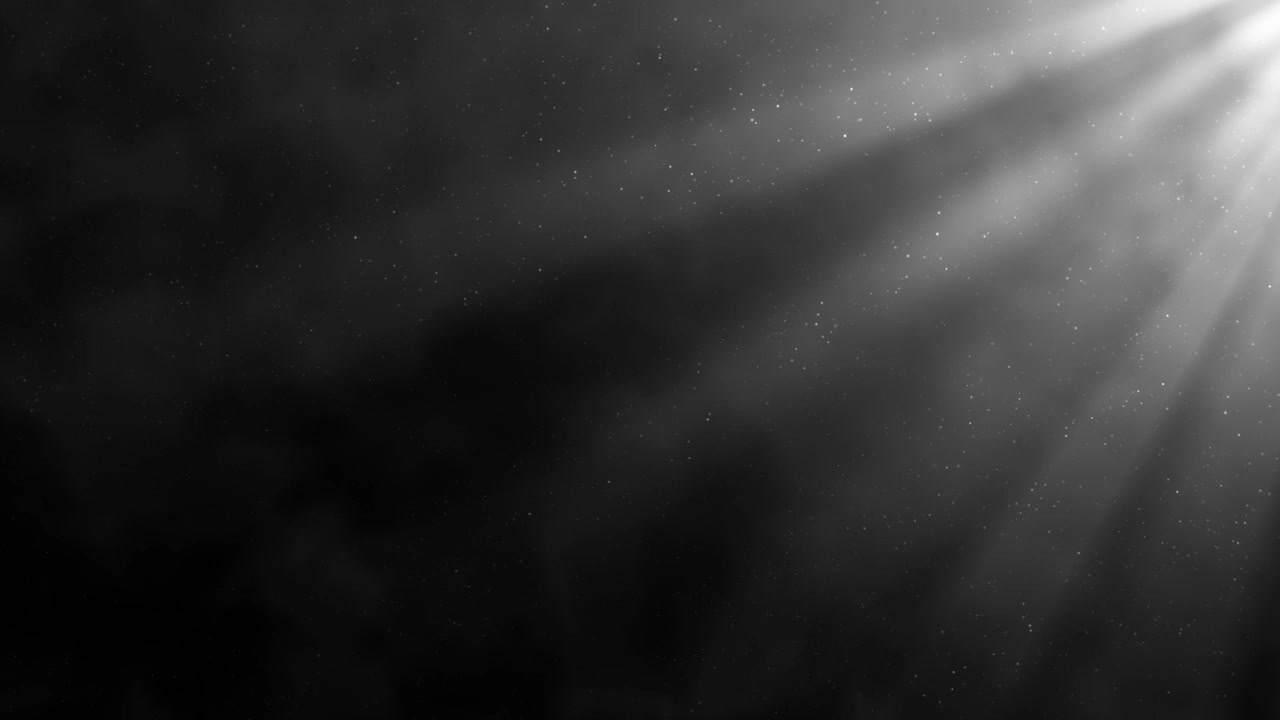Ethereal light rays pierce through billowing smoke, dark, dusty atmosphere, loopable mysterious and dramatic background for visual projects