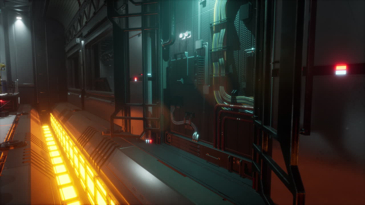 realistic futuristic sci-fi spaceship corridor