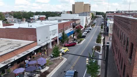low angle aerial push downtown hickory nc, north carolina