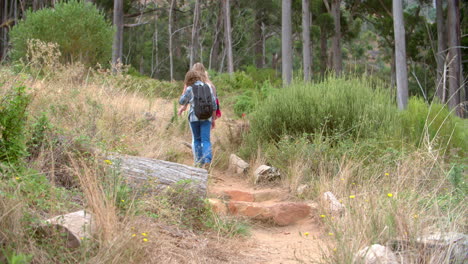 Madre-Y-Dos-Hijos-Caminando-Por-El-Campo,-Vista-Trasera