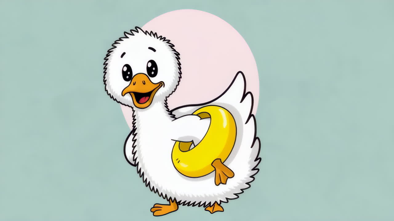 Cute Cartoon Duck with a Life Preserver