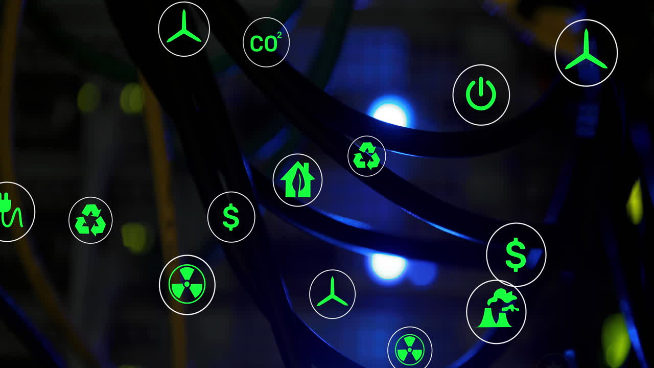 animación de iconos digitales a través de cables