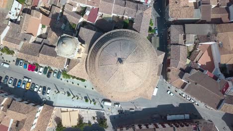 aerial overhead shot of the church of concepcion in montefrio, a unique church in spain