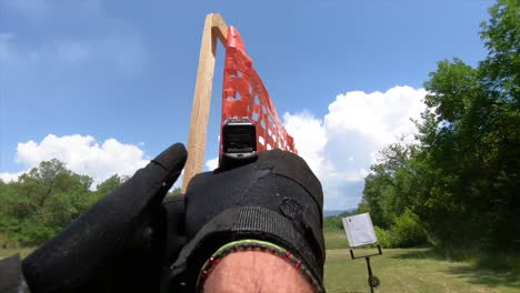 firing a gun pov on a firearms training shooting range