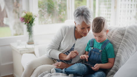 happy-little-boy-using-smartphone-showing-grandmother-how-to-use-mobile-phone-teaching-granny-modern-technology-intelligent-child-helping-grandma-at-home-4k