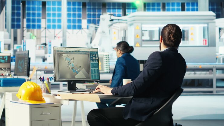 Time lapse of solar panel manufacturing plant researchers working