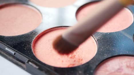 close-up of a blush palette and brush