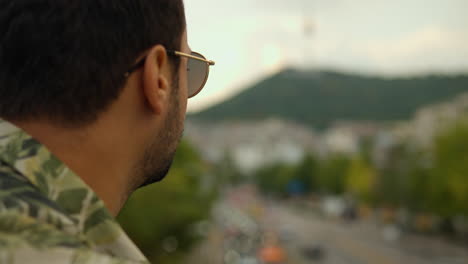 Close-Up-Portrait-Of-A-French-Man-Looking-Far-Away-In-Seoul,-South-Korea