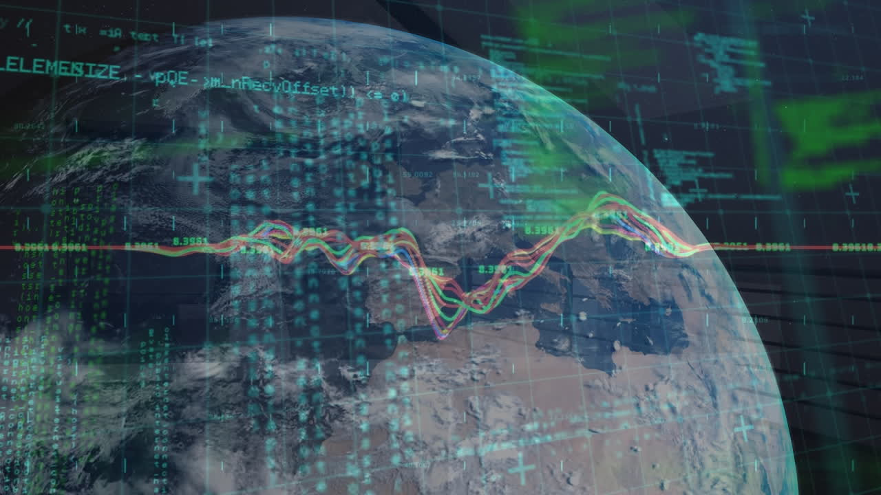 анимация глобуса и обработка данных на темном фоне