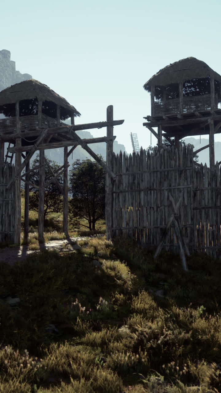 puerta de madera medieval con torres de guardia