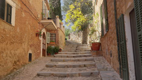 quaint stone stairway in traditional deia village, mallorca