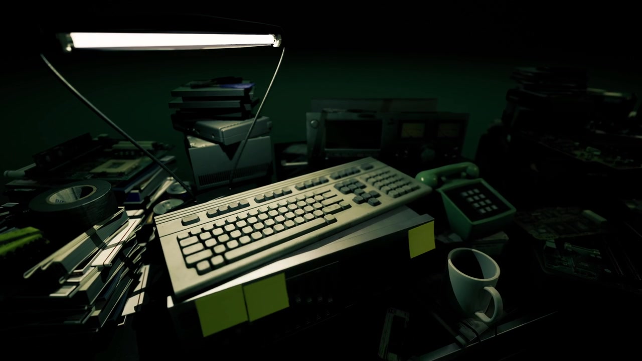 Creative editorial scene featuring vintage technology and moody lighting