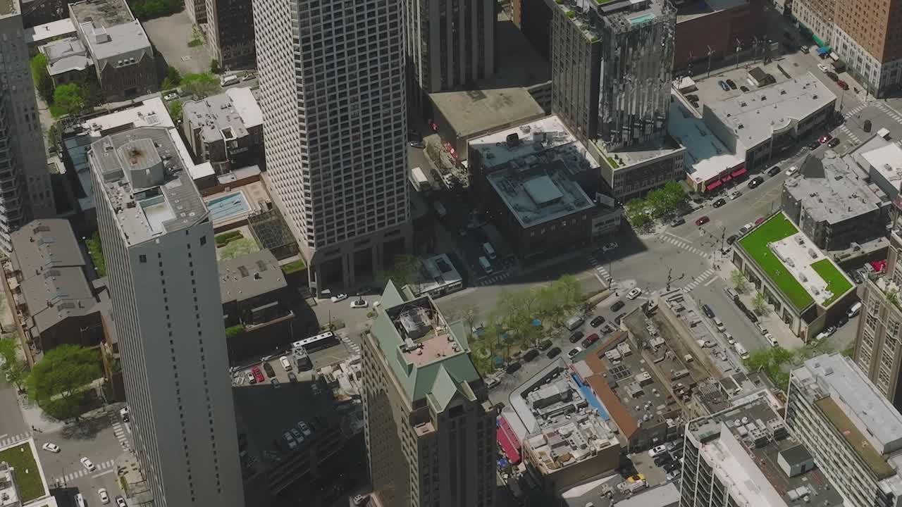 Aerial view of Chicago showcasing urban streets and buildings