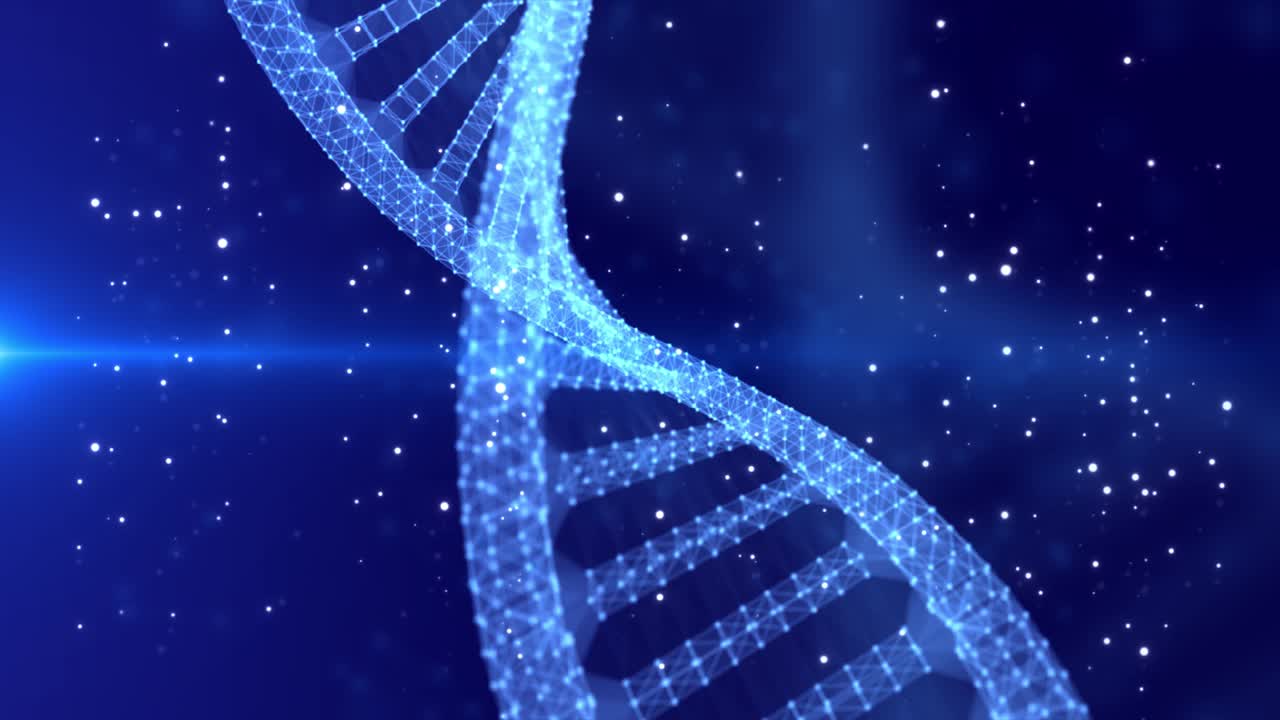 Rotating DNA glowing molecule on blue Seamless animation background 4k