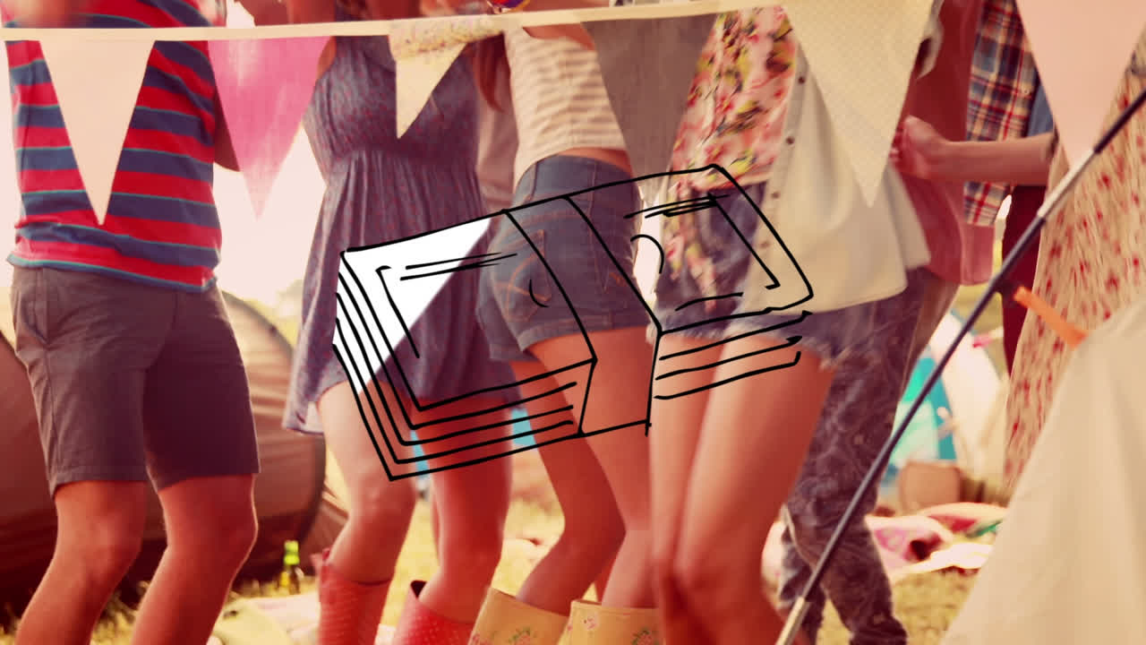 다양한 친구들이 춤을 추고 있는 지폐의 애니메이션