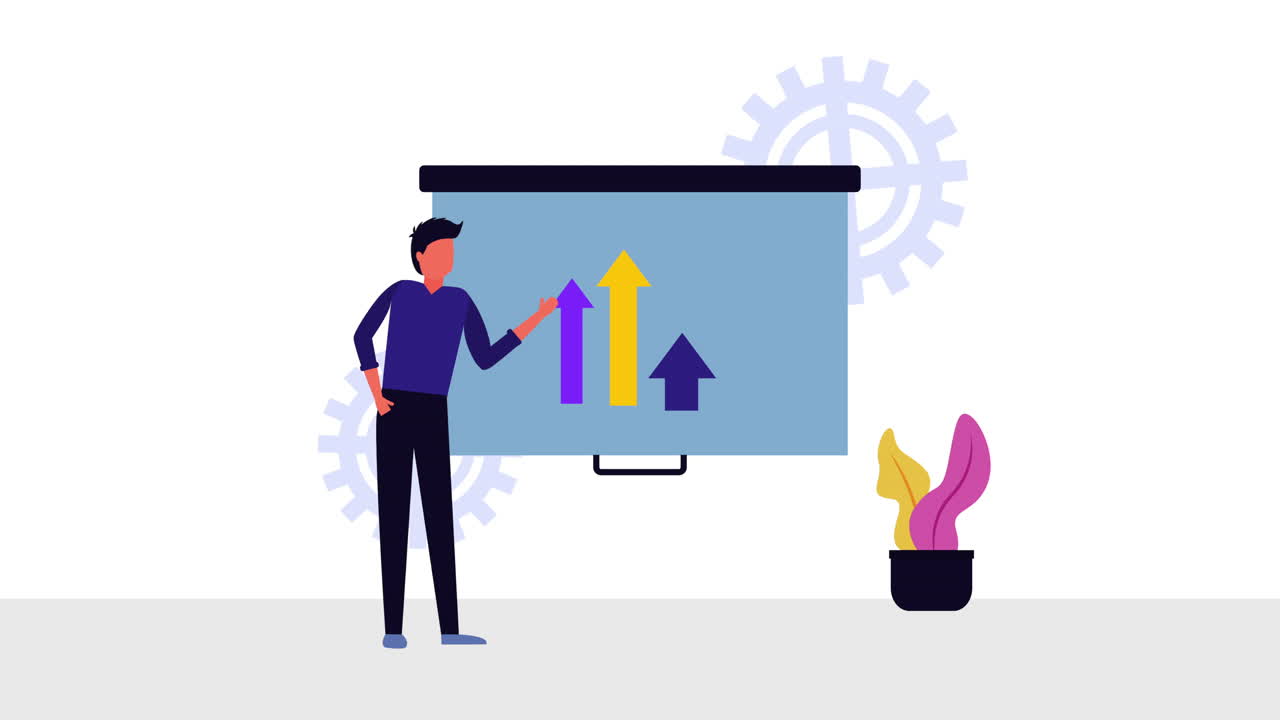 비즈니스 성장 인포그래픽 - 비즈니스맨과 카드보드