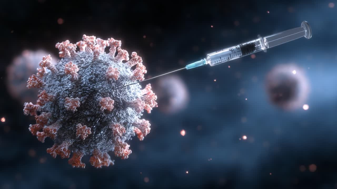 A Visual Representation of Vaccine Administration with a Syringe Injecting Into a Virus, Highlighting the Battle Against Infectious Diseases and Immunization Efforts