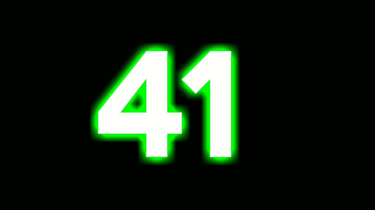 Neon number 41 sign symbol modern animation motion graphics flicking on black background,green color glowing and shining for video elements