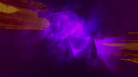 swirling purple light mass being animated in virtual space, with pixelated gold glitch streaks