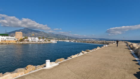 4k shot of the famous puerto banus bay port in marbella, spain