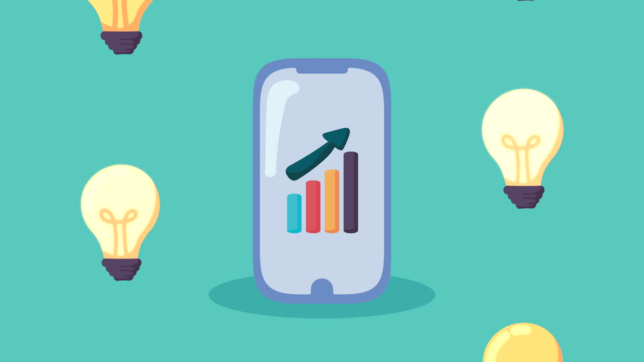 animación de bombillas y teléfonos inteligentes