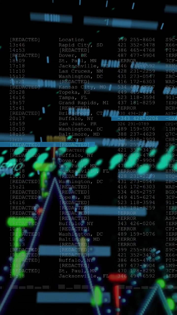 Animation of data processing over black background
