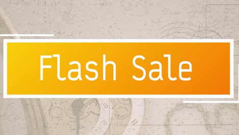 Animation-of-flash-sale-text-over-orange-banner-on-vintage-map-in-background