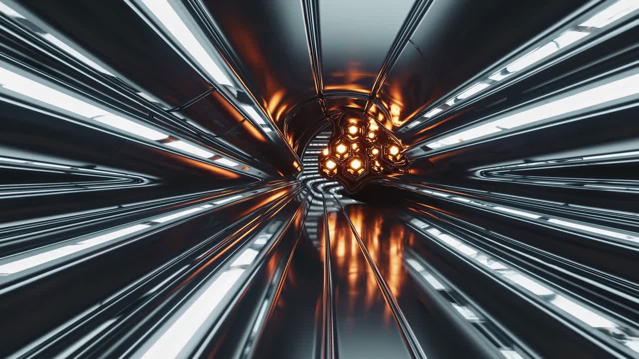 Futuristic Metal Tunnel with Glowing Lights