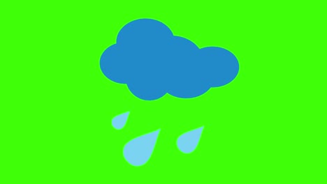colorida animación simple de una noche lluviosa, nubes y gotas iconos aislados en una pantalla verde en 4k