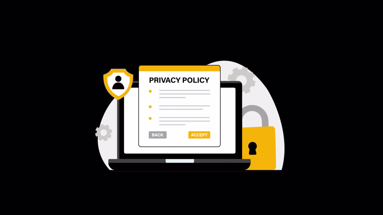 Animated Privacy Policy Acceptance on Laptop Screen
