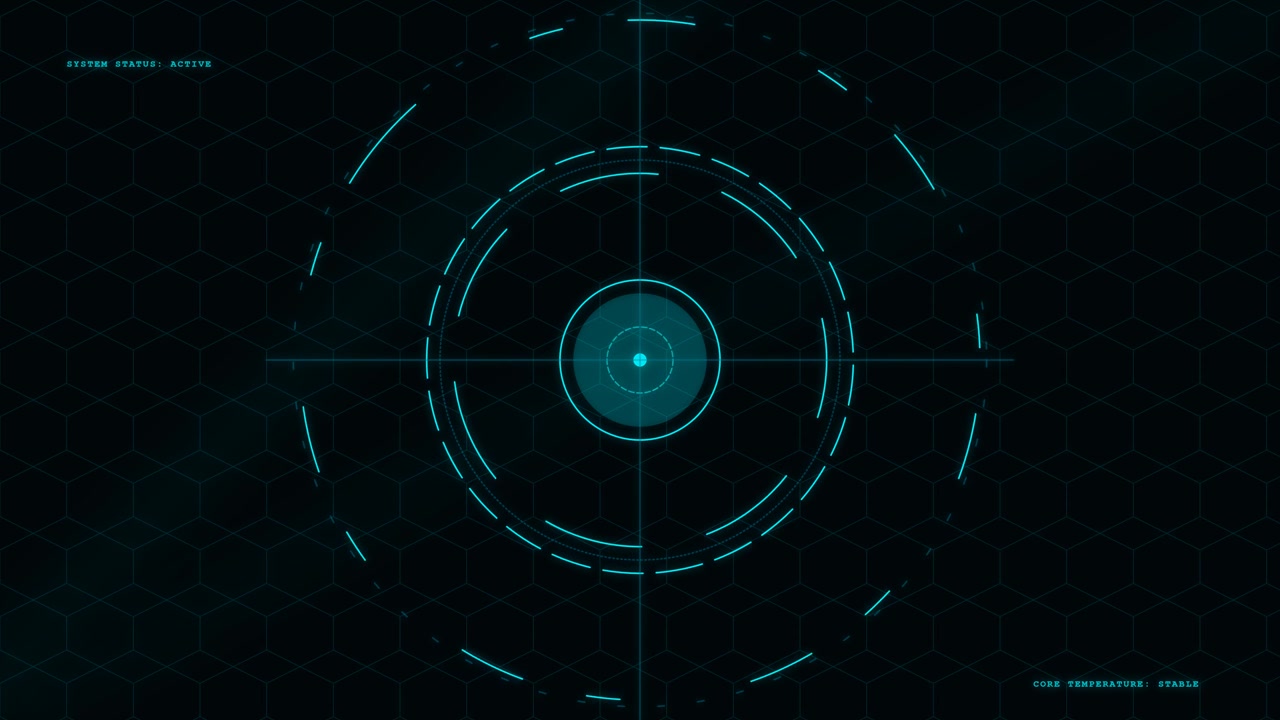 Futuristic Digital HUD Interface with Rotating Circular Scopes