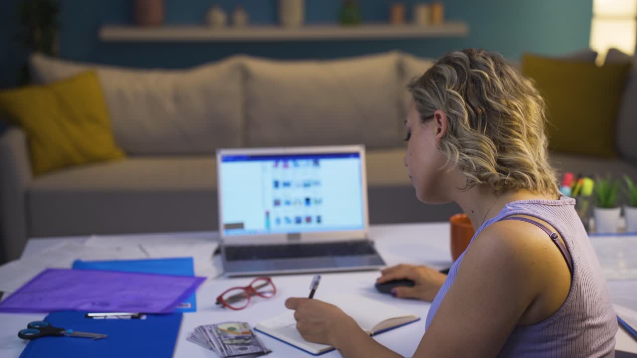 Woman reviewing products is selling online.