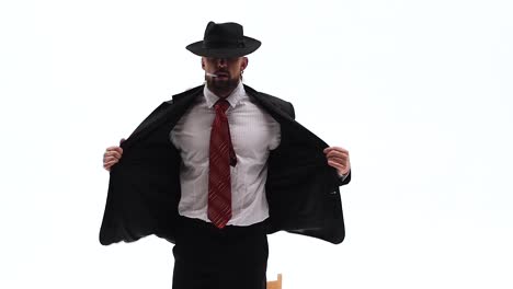 elegant man in a suit and hat posing in a studio