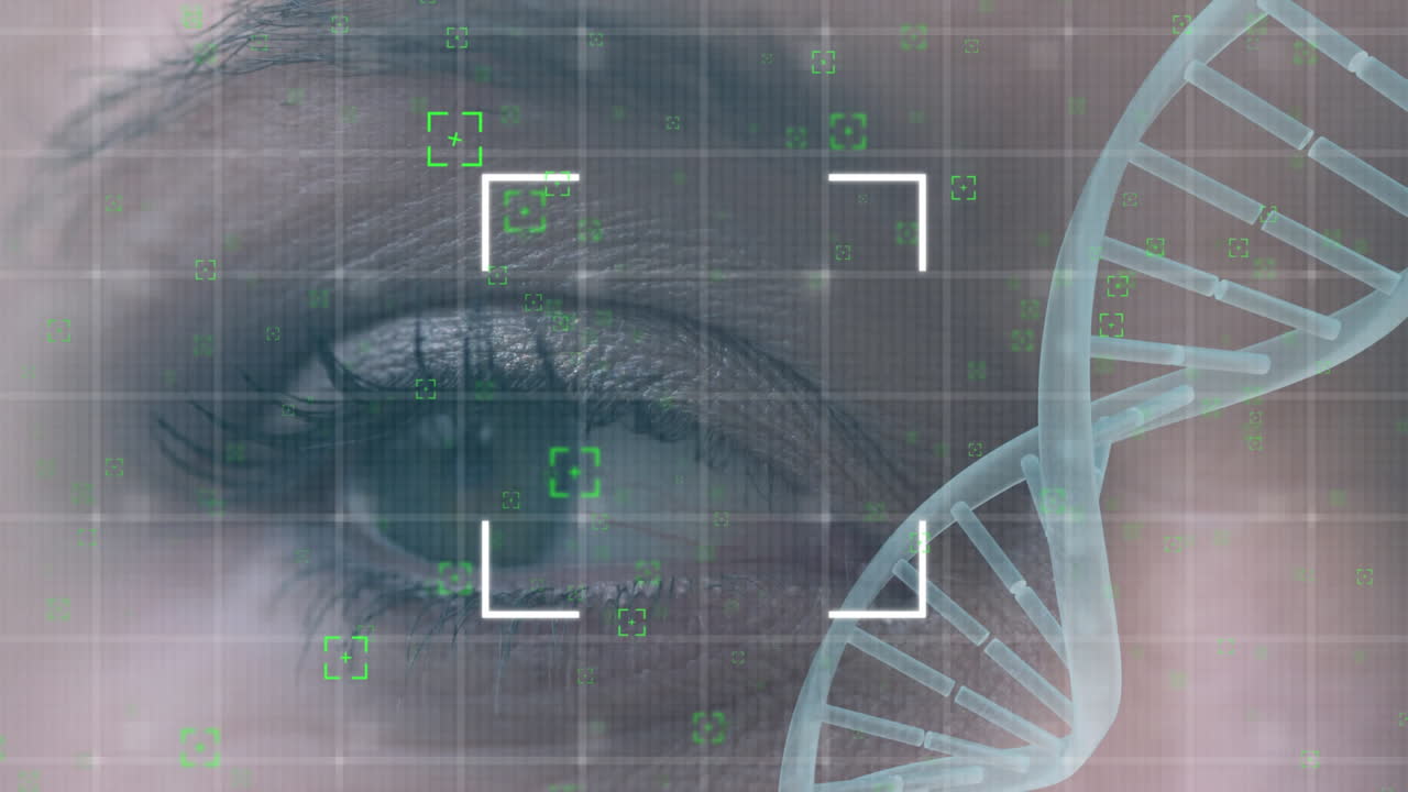 girando la cadena de adn con un ojo en el fondo