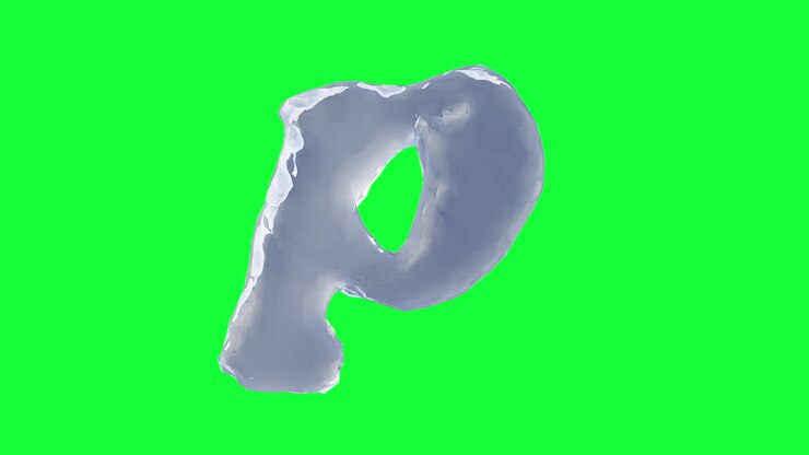 Lettera P di ghiaccio su schermo verde