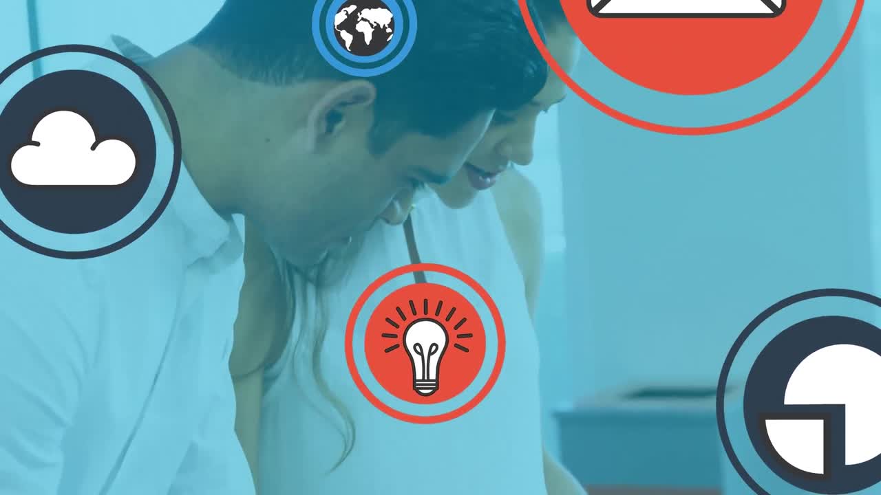 animación de iconos en línea sobre diversas personas de negocios