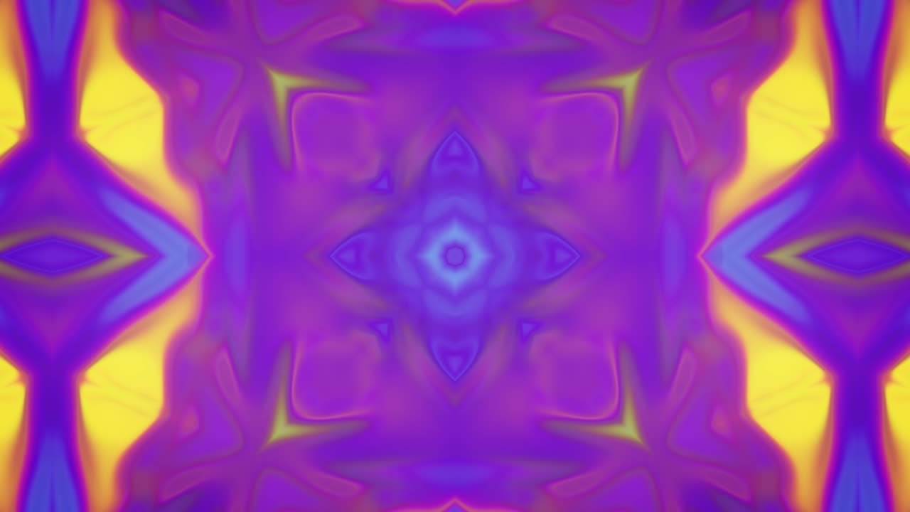 Effetto liquido astratto caleidoscopico viola e giallo, loop continuo